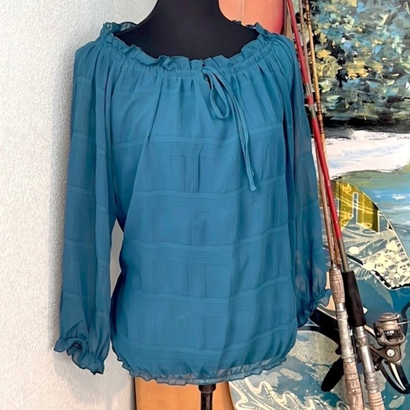 ⭐️NWT, Francesca’s Collection, Criss Cross, Eye-Catching Teal Textured Blouse, M - Picture 6 of 14